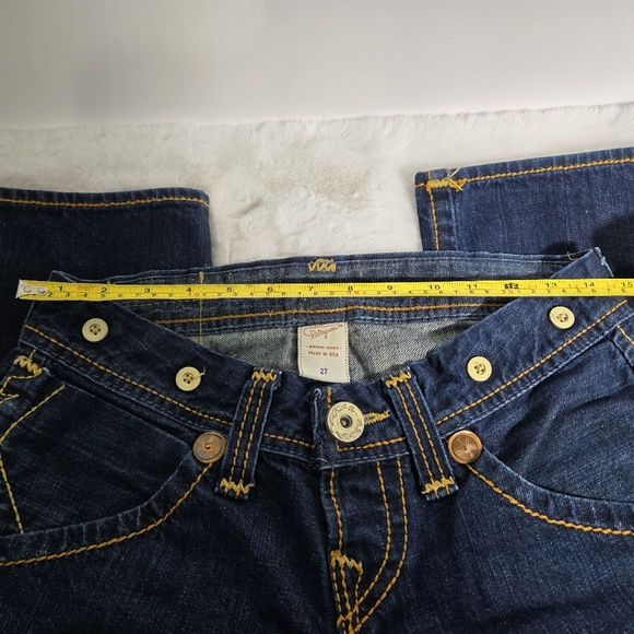 True Religion Vintage Women's Dark Blue Jeans with Suspenders Buttons Size 27 - Picture 2 of 16